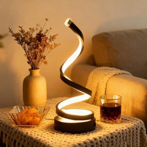 Modern Spiral Dimmable Decorative LED Table Lamp Bedroom Bedside Lamps with 3 Color Levels USB Power Button Switch