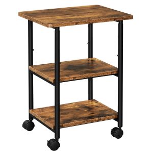 LASA Mobile Printer Stand with Storage Shelf & Locking Wheels-Rustic Brown, Black - 76.5 cm
