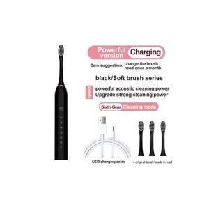 Soundwave electric toothbrush, adult intelligent timed toothbrush, teeth cleaning and whitening quick USB charging toothbrush with 4 interchangeable heads