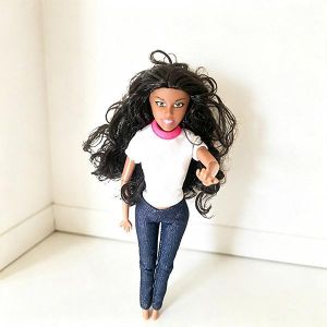 VOV 29.5cm Beautiful African Barbie-Style Doll – Trendy Outfits & Long Curly Hair Kids Gift-White&blue