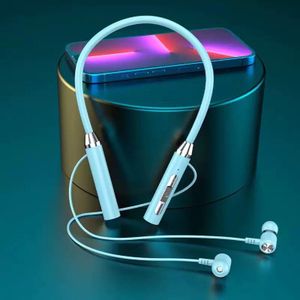 Neck Hanging Bluetooth Earphone - Wireless Earpiece - Running Headset With Mic - Light Blue