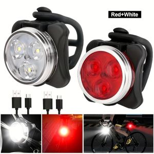 2-pack bicycle lights, front and rear tail lights, USB charging