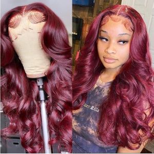 Gukbis Burgundy lace front wig natural wave curls, no glue required,26 inches