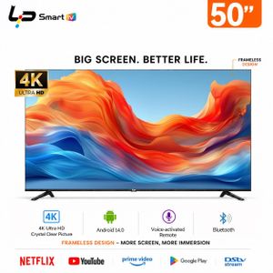 LP LP Smart TV 50-Voice Bluetooth Remote-4K UHD-Android 14.0-1.5+8G-Frameless-WiFi+Bluetooth-3 HDMI + 2 USB+ 1 year warranty - Black