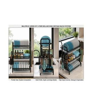 Multifunctional 3-Tier Stainless Steel Storage Drain - Black