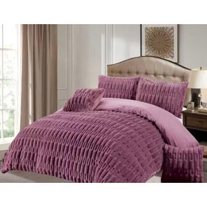OMAMA HOME TEXTILE 6-Piece Embossed Flannel Duvet Cover Bedding Set – 220×240cm – Super Soft Warm Quilt Cover Set – Light Purple