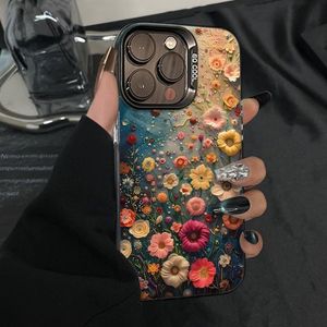 Laser-Printed Colorful Flower Sea Pattern Phone Case for iPhone 11/11 Pro Max/12/ 13/13 Pro/14/14 Pro - Black
