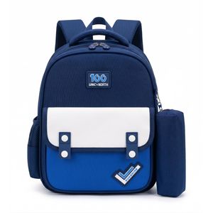 Waterproof Kids School Bag w/ Pencil Case, British Style Spine Protection Backpack for Primary Students