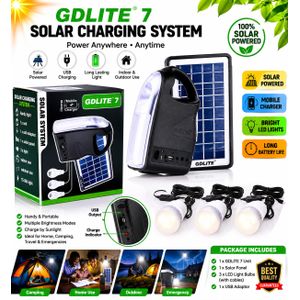 Solar Charging System – Portable Solar Home Lighting Kit with 3 LED Bulbs, Solar Panel & USB Mobile Charger