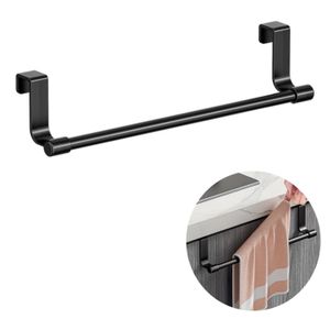 ShebSheb Over Cabinet Towel Rack for Kitchen or Bathroom, Black Stainless Steel Door Towel Bar 9 × 2.4 in (23 × 6 cm), Matte Finish, No Drilling Install
