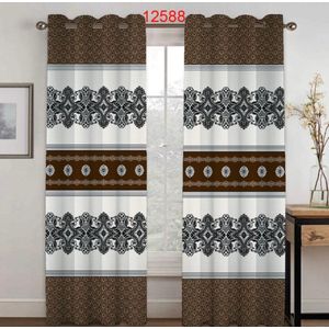 2-in-1 Luxury Blackout Window Curtain – Grey & Brown Design – 150cm x 240cm – Eyelet Top