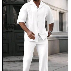 Men's 2-Piece Short Sleeve Shirt & Long Pants Casual Summer Outfit