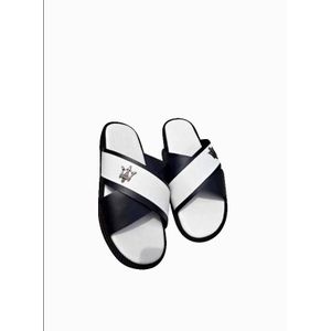 Leather Slippers - White & Black