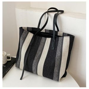 Striped Canvas Tote Bag for Women, Large Capacity Commuter Shoulder Bag Gift For Her