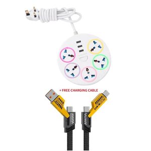 Powerful Electrical Extension Board Universal Way Power Button 3M Extension Cord Socket Charger Plug Adaptor 5 Plug with 3USB Charging Port + free charging cable