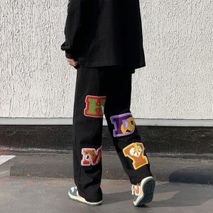Dapperman Men's Casual Streetwear Joggers Embroidered Patchwork Wide Leg Sport Pants