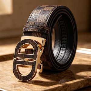 ASCENT Men's Plaid Pattern Automatic Buckle Leather Belt, Stylish for Business & Daily Wear