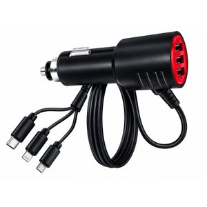 3-in-1 Car Charger 5V 3.6A with Type-C, Lightning & Micro USB Cable – 1.2m Fast Charging Adapter