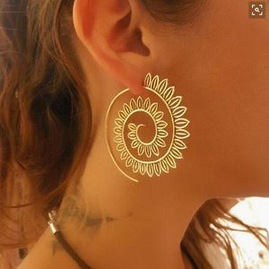 Gold Spiral Sunflower Hoop Earrings – Boho Filigree Large Drop Earrings for Women
