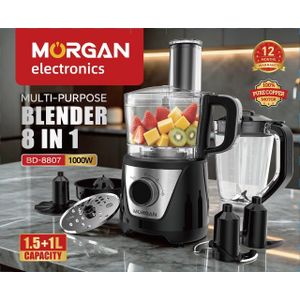 Morgan Electronics 8-in-1 - 1.5L + 1L Multi-Purpose Blender & Food Processor - Black 