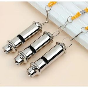 3 pieces Stainless Steel Cylindrical Sports & Referee Whistle with Yellow Lanyard – Loud Sound Emergency Safety Whistle