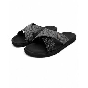 Nokoko Flexible Men's black and Grey Cross Fashion slippers – Fashionable Non-Slip Leather Slide Sandals For Casual Indoor & Outdoor Wear