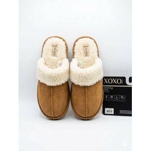 Cream XOXO Women’s Soft Suede Slippers - Sherpa-Lined Faux Fur House Shoes - Tan Plush Indoor Mules