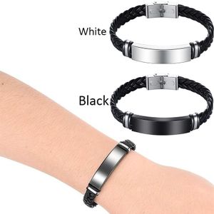 2 PCS Vogue Braided Leather Bracelet With Stainless Steel for Men and Women Chain Couple Wristband for Christmas and Birthday Golden and Silvery