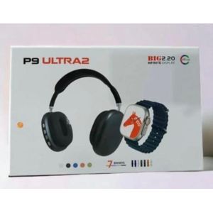 P9 ULTRA 2 LATEST MODEL SMART WATCH COMBO WITH P9 HEADPHONE - BLACK