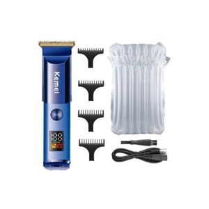 600mAh Rechargeable Hair & Beard Clipper with LCD Display, Stainless Steel Blade, 5W Power, 120-Minute Use & 5 Heads - Blue