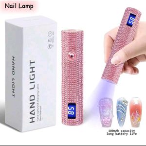 1pc USB Diamond Inlaid Handheld LED Nail Lamp With LCD - Multi-Functional Manicure Light Stand, Portable Mini Nail Dryer, With Diamond Decor For Gel Nail Polish-Pink