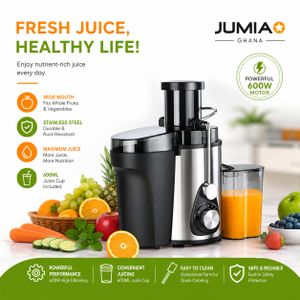 600W Stainless Steel Wide Mouth Fruit & Vegetable Juicer – 600ml Juice Cup, 2-Speed Electric Juicer