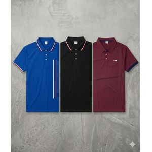 Men's 3-Piece Polo Shirt Set - Wine Red, Black & Dark Blue - Smart Casual Short-Sleeve
