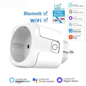 Tuya smart socket, European standard plug, supports WIFI, 16/20A, with power monitoring, timer, and voice control.