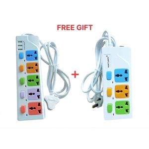Powerful Electrical Extension Board Universal Way Power Button 3M Extension Cord Socket Charger Plug Adaptor 5 Plug with 3USB Charging Port + Free 3-way Extension