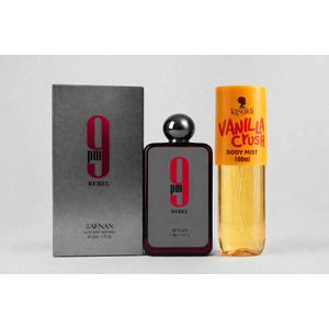 Afnan 9pm Rebel 50ml plus Vanilla Crush body mist 100ml
