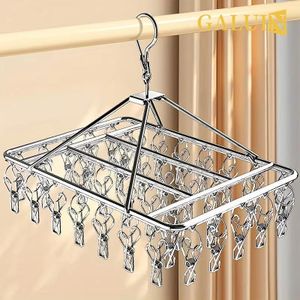 GALUIN Stainless steel windproof clothes hanger with 40 windproof rotating hooks, household clothes hanger clip, multi-functional clothes drying rack.