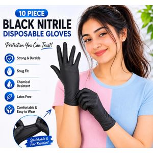 Nitrile Disposable Black Gloves Powder-free & Latex-free - 10pcs