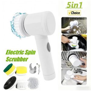 5 in1 Multifunction USB Rechargeable Spin Scrubber,Electric Cleaning Brush  With 5 Replaceable Brush Heads,For Bathroom, Shower, Tub, Kitchen Floor