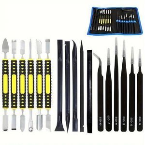 General 17-in-1 Electronic Repair Tool Kit with Double-Ended Metal Spudgers and Black Tweezers for iPads, Laptops, Electronic Devices, and Mobile Phones