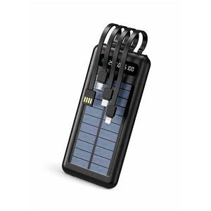 10000mAh Solar Power Bank with Digital Display, Built-In Type-C, Lightning & Micro USB Cables, Quick Charging & USB Output