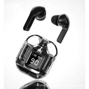 TWS Transparent Crystal Wireless Bluetooth 5.3 Earphones with LED Power Display Case – Black
