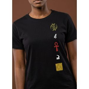 Women's Black African Cultural Graphic Print T-Shirt - Short Sleeve (Black)