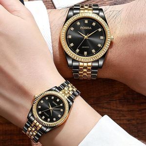 AIDAILU 2PCS Couple Quartz Watches Men/Women Wristwatches Simplicity Diamond - Black/Gold