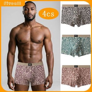4 Pieces Men's Boxer Briefs with Geometric Pattern - Multi