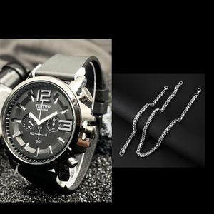 Teso Men's Sport Watch Rubber Strap + Men's Necklace(6mm) - Black/Silver