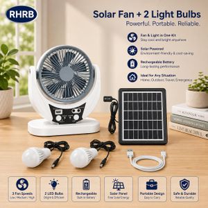 Rhr RHRB Rechargeable Solar Fan Kit with Solar Panel & 2 LED Light Bulbs