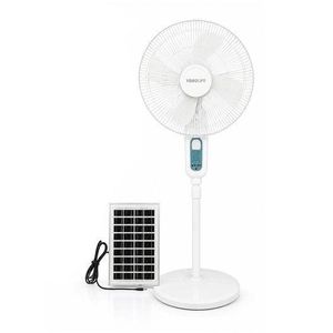 16" Rechargeable Stand Fan with 4500mAh Battery, 3 Speeds, Solar Panel, LED Light, USB Charging, Dual DC Outputs & Adjustable Height