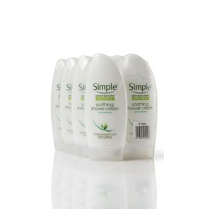 Simple Soothing Shower Cream 6-Pack Bundle - Kind to Skin Moisturizing Body Wash Set - Sensitive Skin Experts Aloe Vera Cleanser Multi-Pack