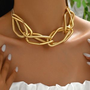 Gold Chunky Chain Link Choker Necklace for Women - Statement Layered Style